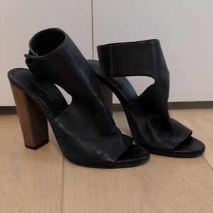 Vince Black Leather Block Heel Sandals